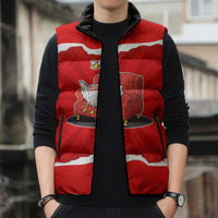 Silly Goose Sleeveless Puffer Jacket with Newspaper and Armchair Pattern
