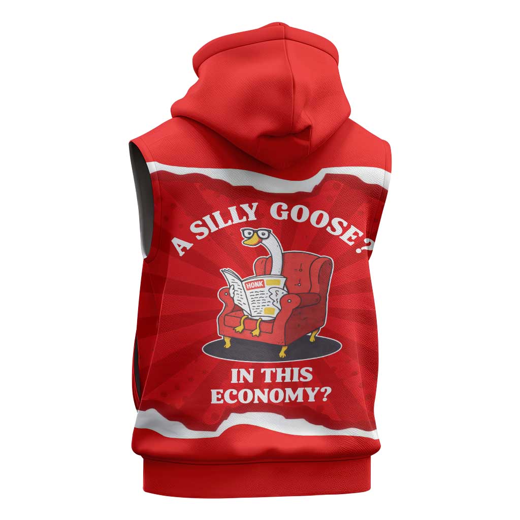 Silly Goose Sleeveless Zip Hoodie with Newspaper and Armchair Pattern