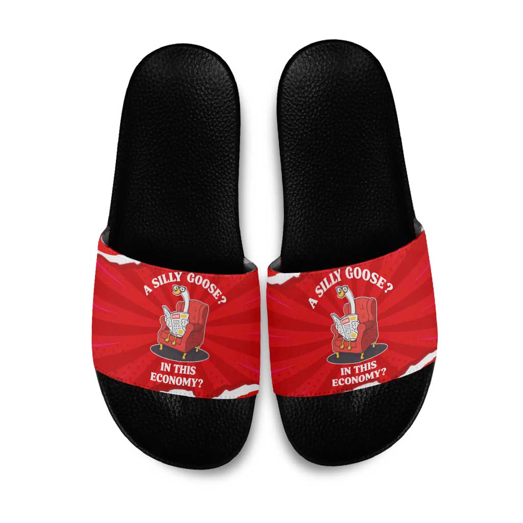 Silly Goose Slide Sandals with Newspaper and Armchair Pattern
