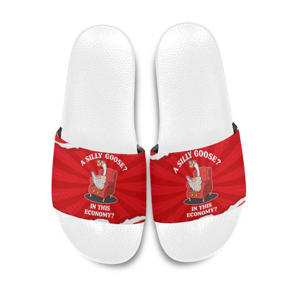 Silly Goose Slide Sandals with Newspaper and Armchair Pattern
