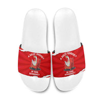 Silly Goose Slide Sandals with Newspaper and Armchair Pattern