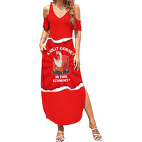 Silly Goose Summer Maxi Dress with Newspaper and Armchair Pattern