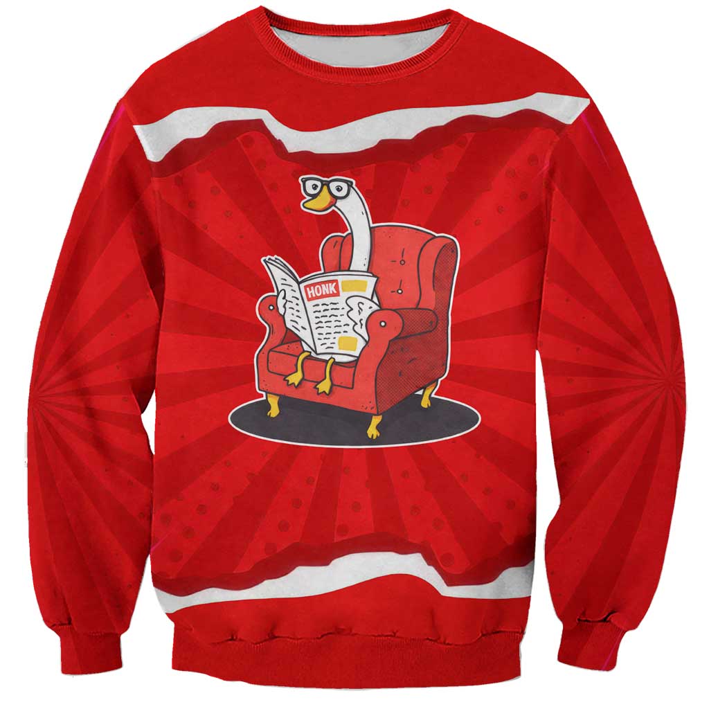 Silly Goose Sweatshirt with Newspaper and Armchair Pattern