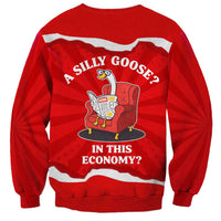 Silly Goose Sweatshirt with Newspaper and Armchair Pattern