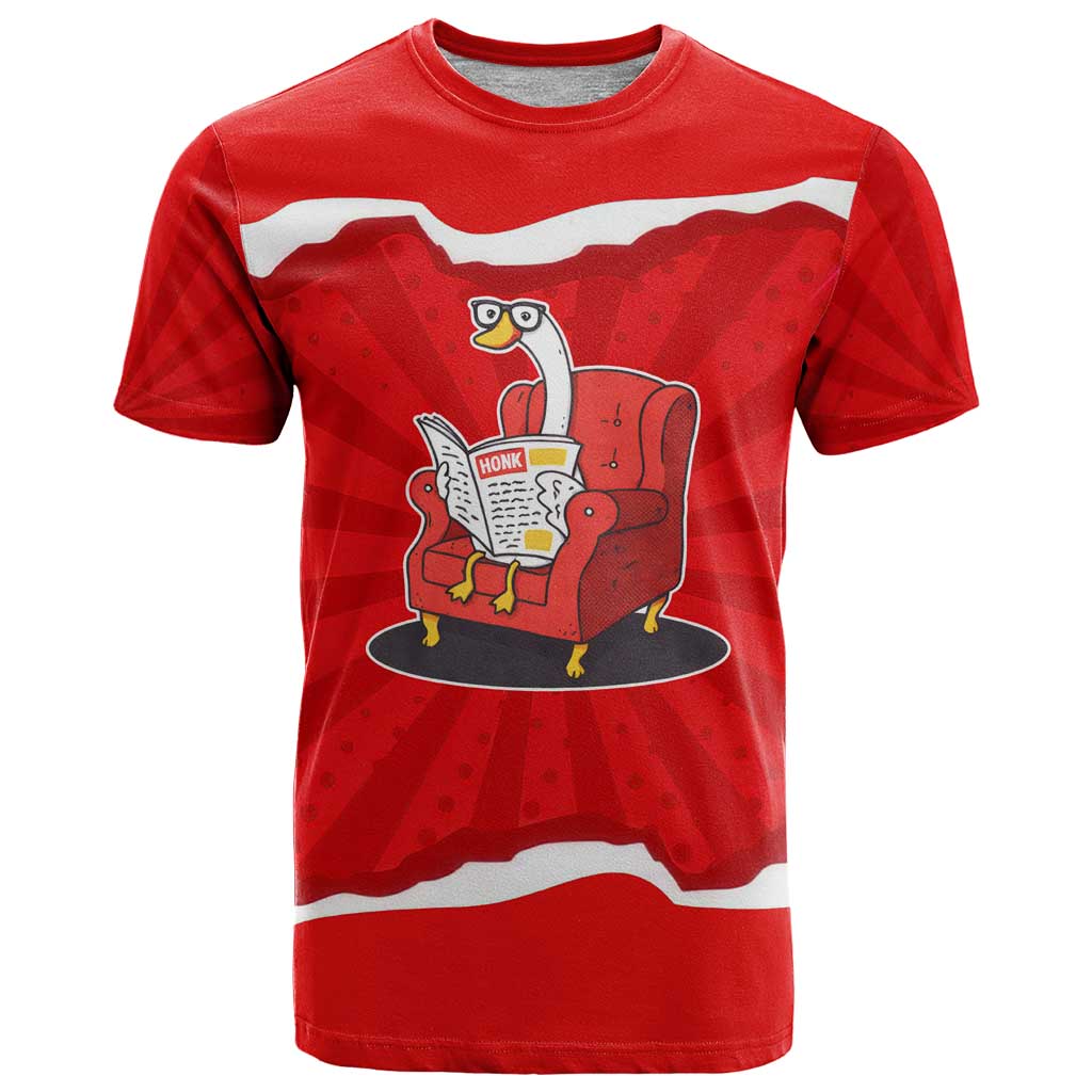 Silly Goose T Shirt with Newspaper and Armchair Pattern