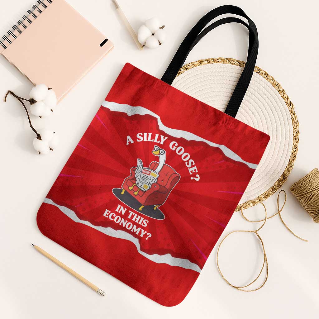 Silly Goose Tote Bag with Newspaper and Armchair Pattern