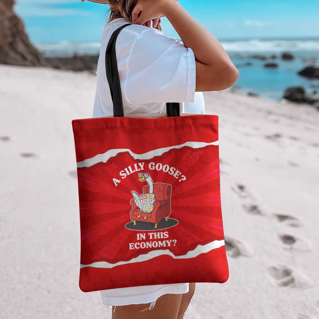 Silly Goose Tote Bag with Newspaper and Armchair Pattern