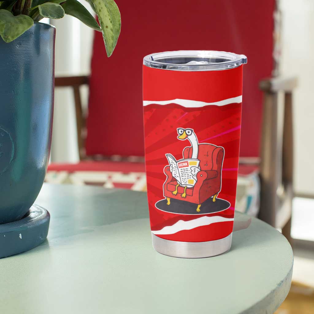 Silly Goose Tumbler Cup with Newspaper and Armchair Pattern