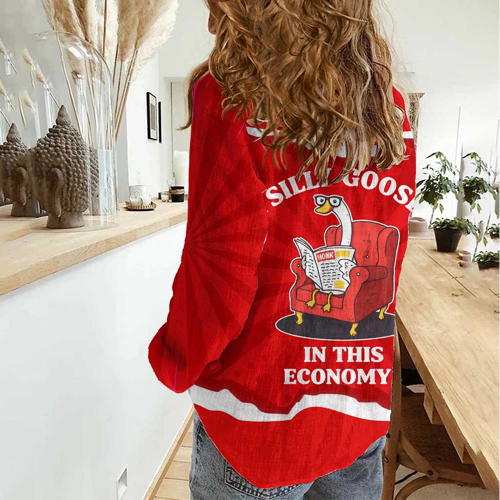 Silly Goose Women Casual Shirt with Newspaper and Armchair Pattern