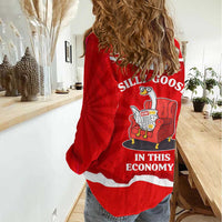 Silly Goose Women Casual Shirt with Newspaper and Armchair Pattern