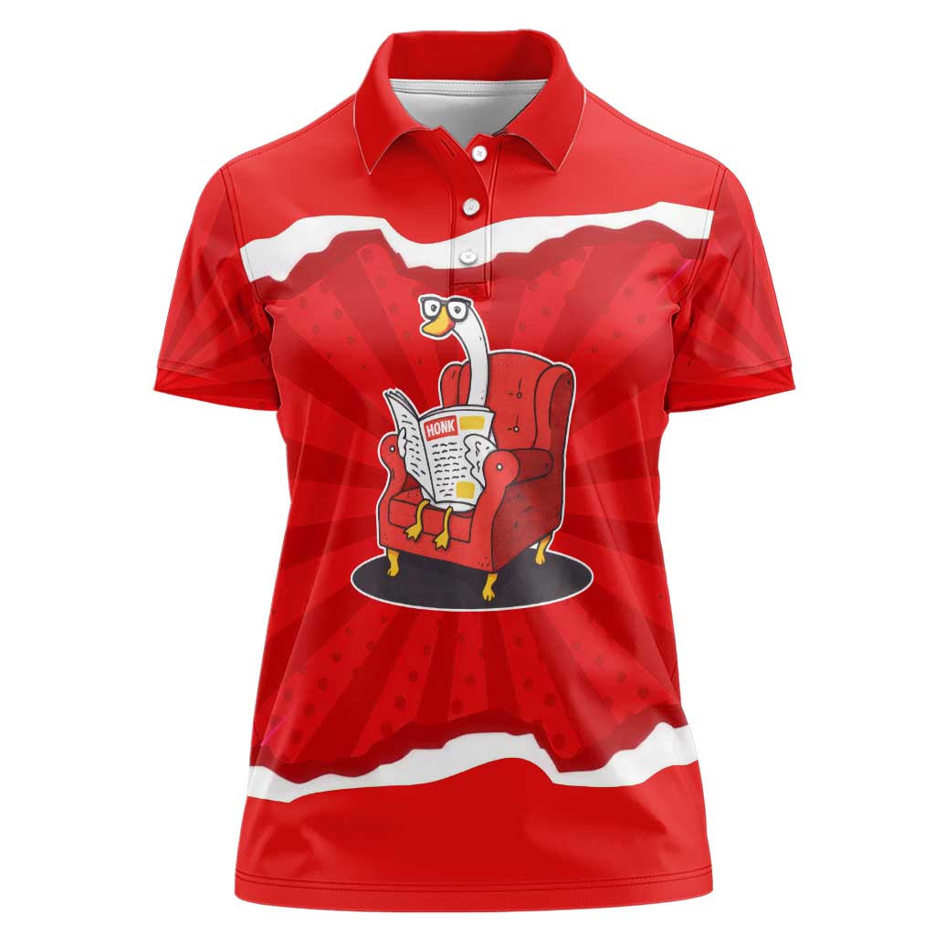Silly Goose Women Polo Shirt with Newspaper and Armchair Pattern
