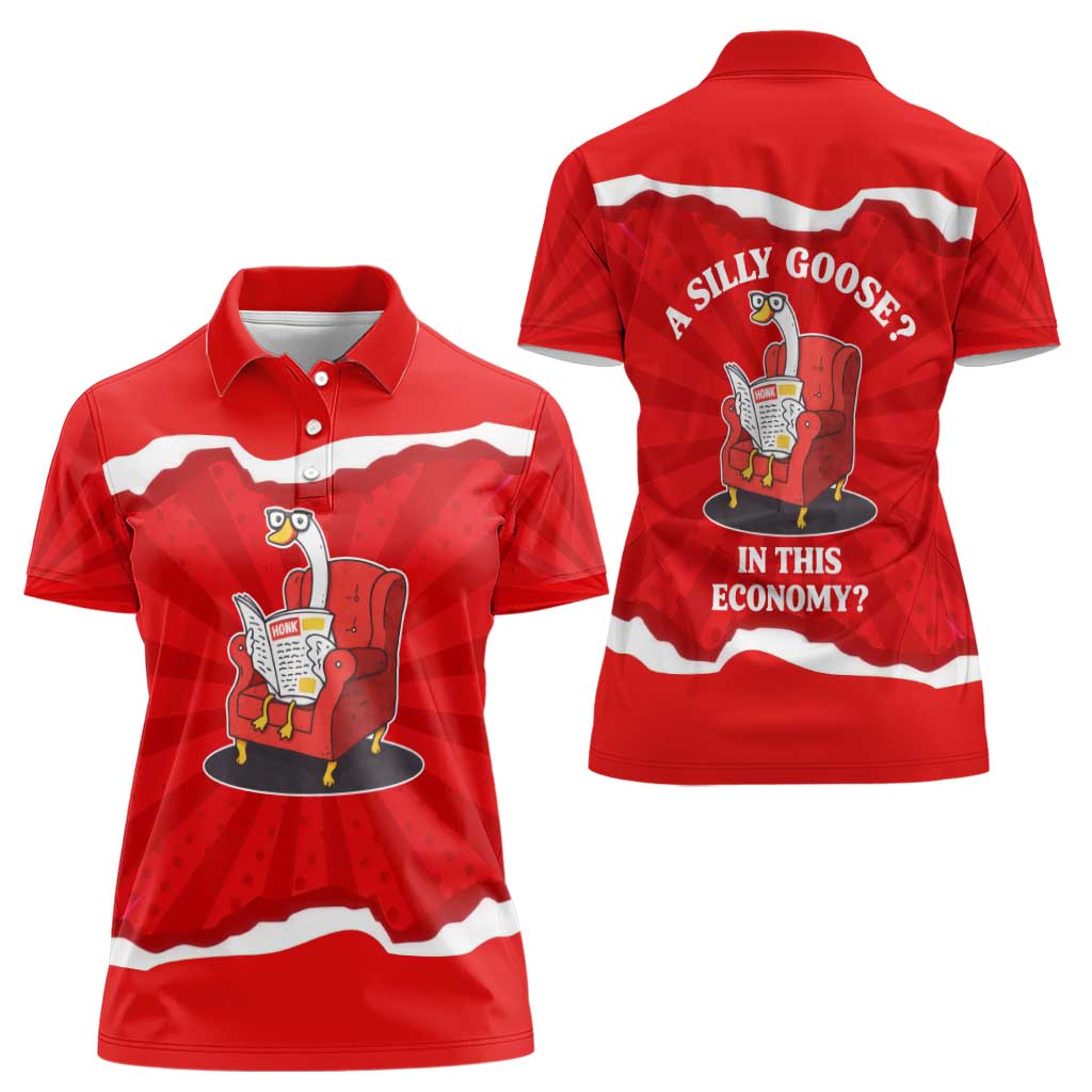 Silly Goose Women Polo Shirt with Newspaper and Armchair Pattern