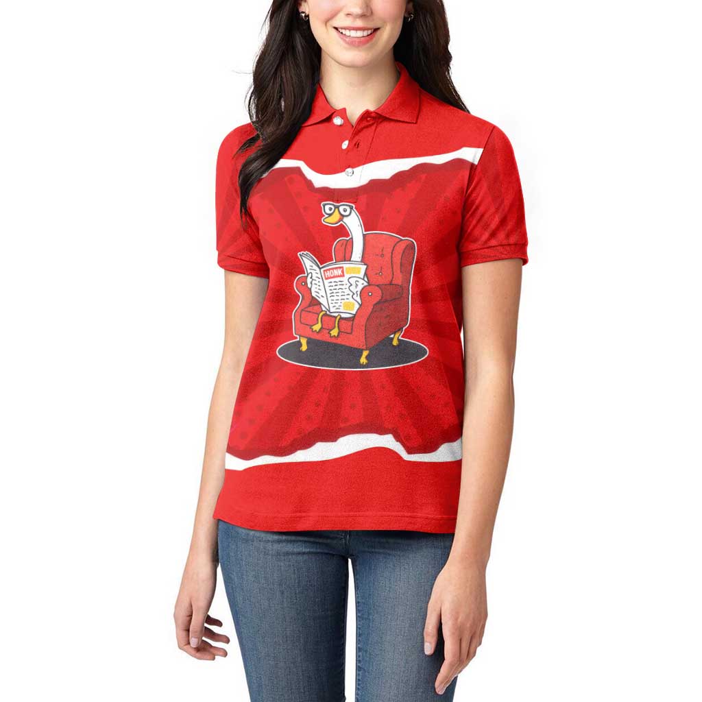Silly Goose Women Polo Shirt with Newspaper and Armchair Pattern