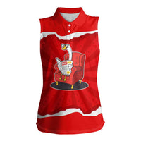 Silly Goose Women Sleeveless Polo Shirt with Newspaper and Armchair Pattern