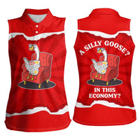 Silly Goose Women Sleeveless Polo Shirt with Newspaper and Armchair Pattern