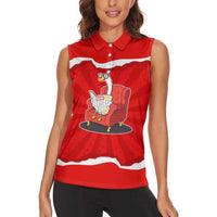 Silly Goose Women Sleeveless Polo Shirt with Newspaper and Armchair Pattern