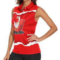 Silly Goose Women Sleeveless Polo Shirt with Newspaper and Armchair Pattern