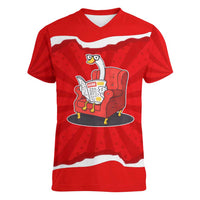 Silly Goose Women V-Neck T-Shirt with Newspaper and Armchair Pattern