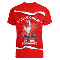 Silly Goose Women V-Neck T-Shirt with Newspaper and Armchair Pattern