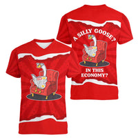 Silly Goose Women V-Neck T-Shirt with Newspaper and Armchair Pattern