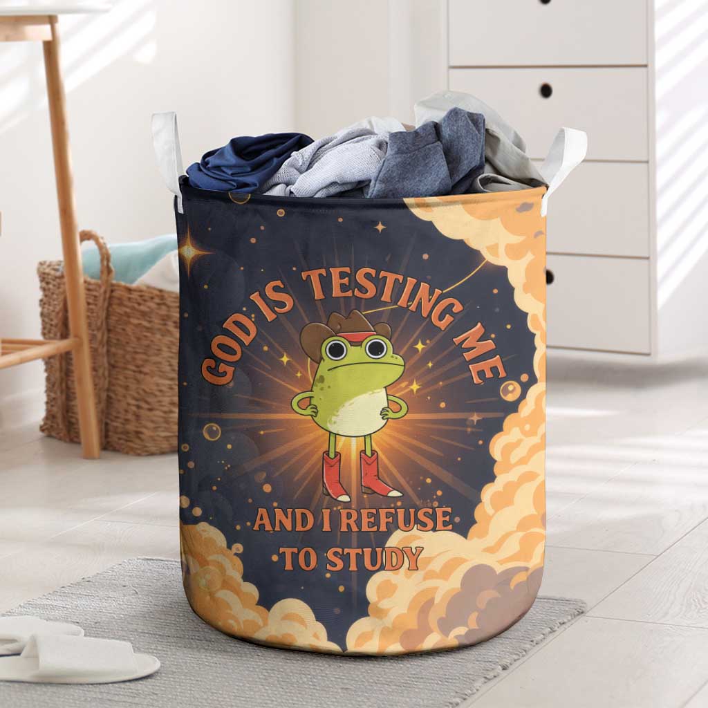 Grumpy Frog Laundry Basket with Refuse to Study Quote and Starburst Pattern