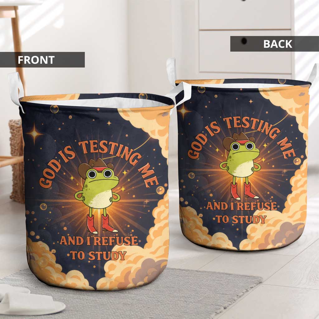 Grumpy Frog Laundry Basket with Refuse to Study Quote and Starburst Pattern