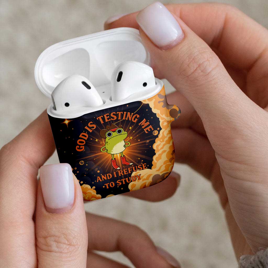 Grumpy Frog AirPods Case with Refuse to Study Quote and Starburst Pattern