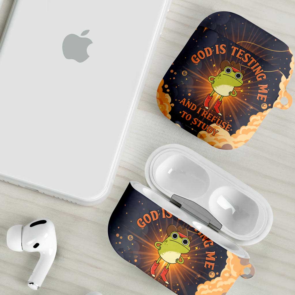 Grumpy Frog AirPods Case with Refuse to Study Quote and Starburst Pattern