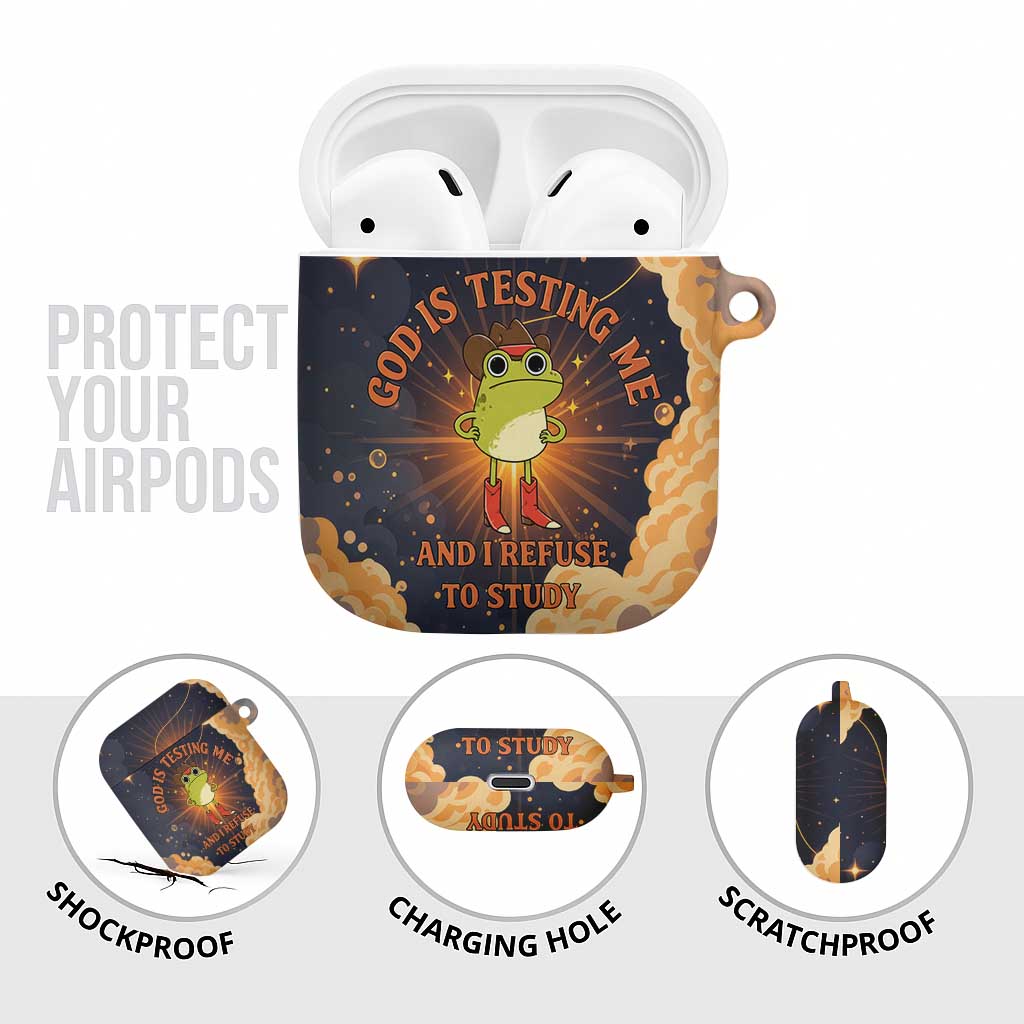 Grumpy Frog AirPods Case with Refuse to Study Quote and Starburst Pattern