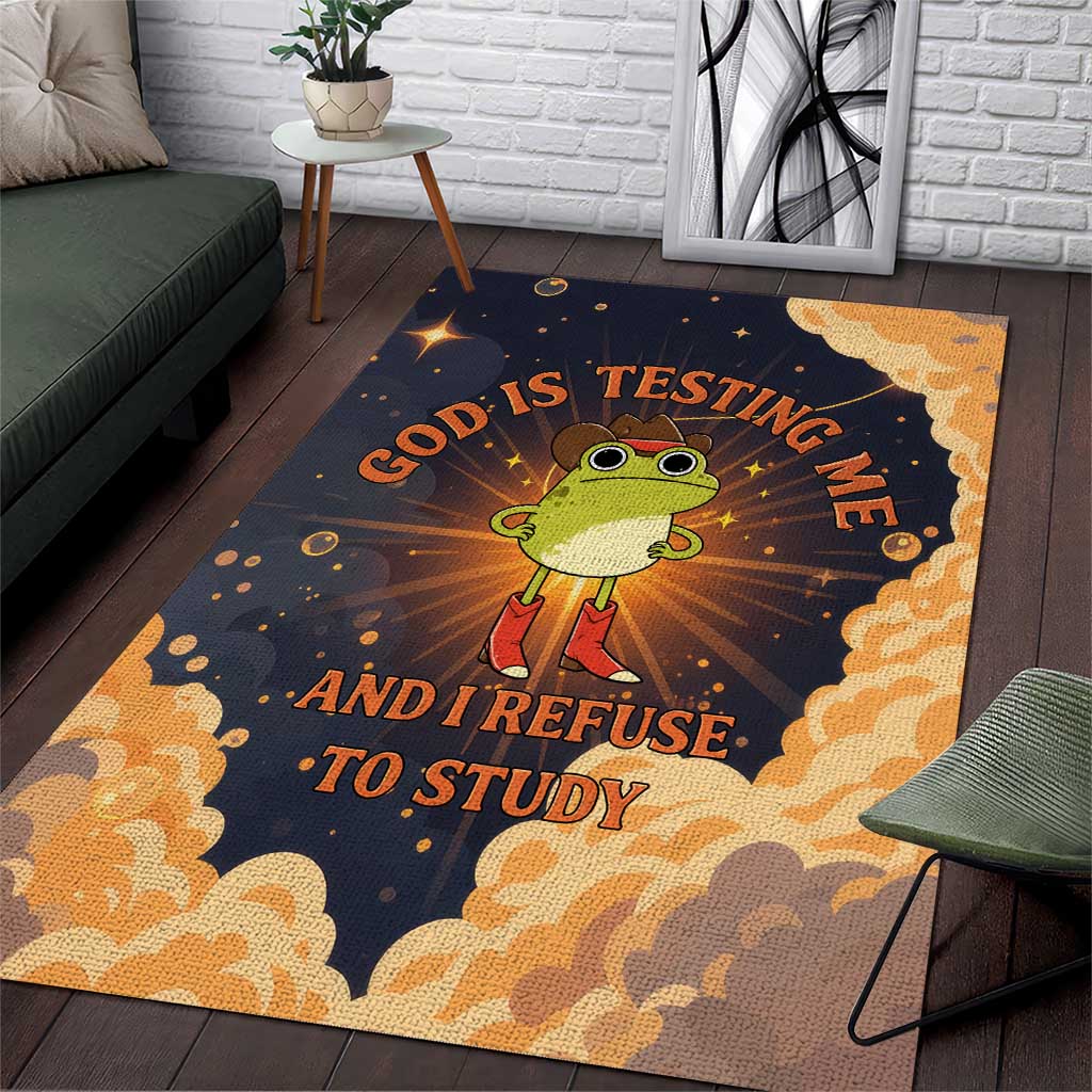 Grumpy Frog Area Rug with Refuse to Study Quote and Starburst Pattern