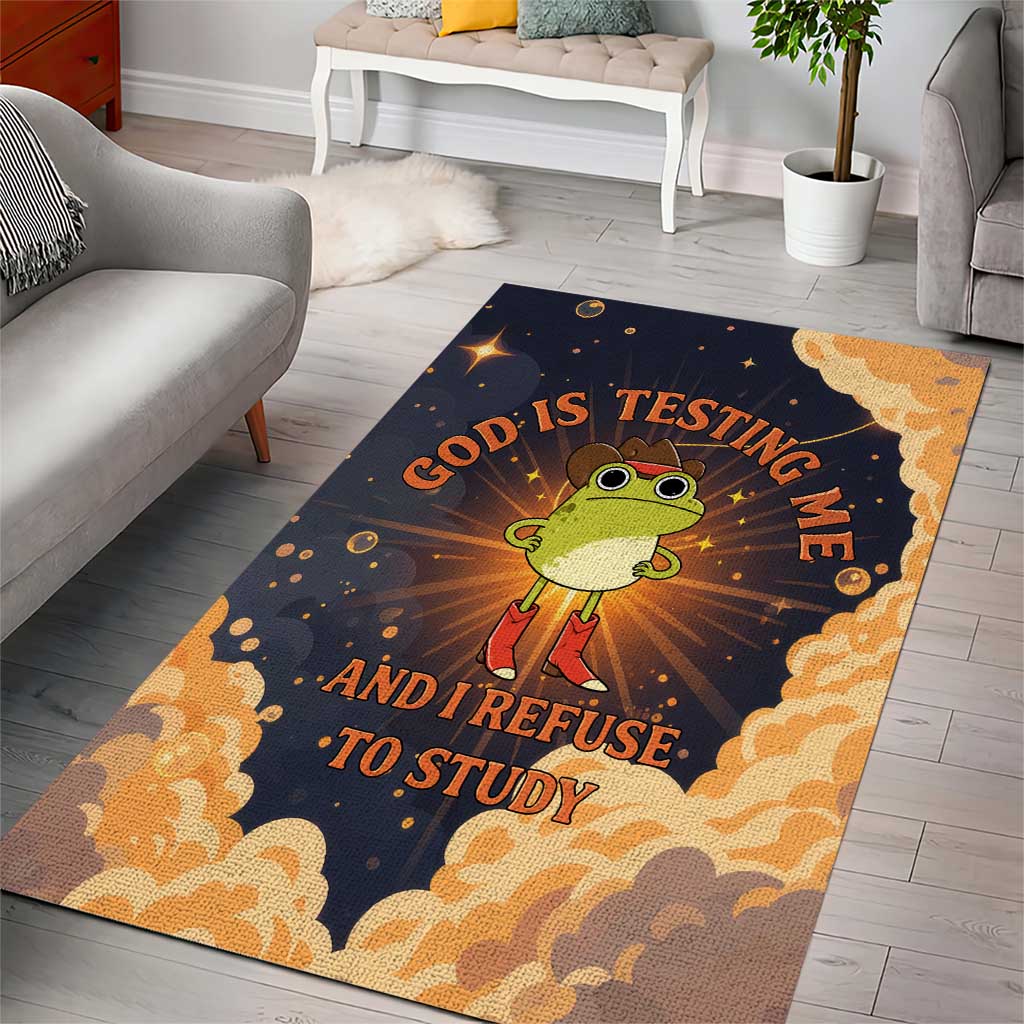 Grumpy Frog Area Rug with Refuse to Study Quote and Starburst Pattern