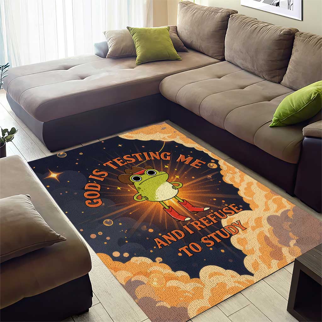 Grumpy Frog Area Rug with Refuse to Study Quote and Starburst Pattern