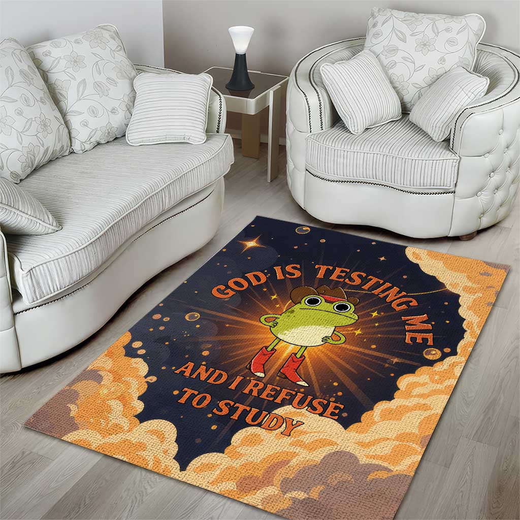 Grumpy Frog Area Rug with Refuse to Study Quote and Starburst Pattern