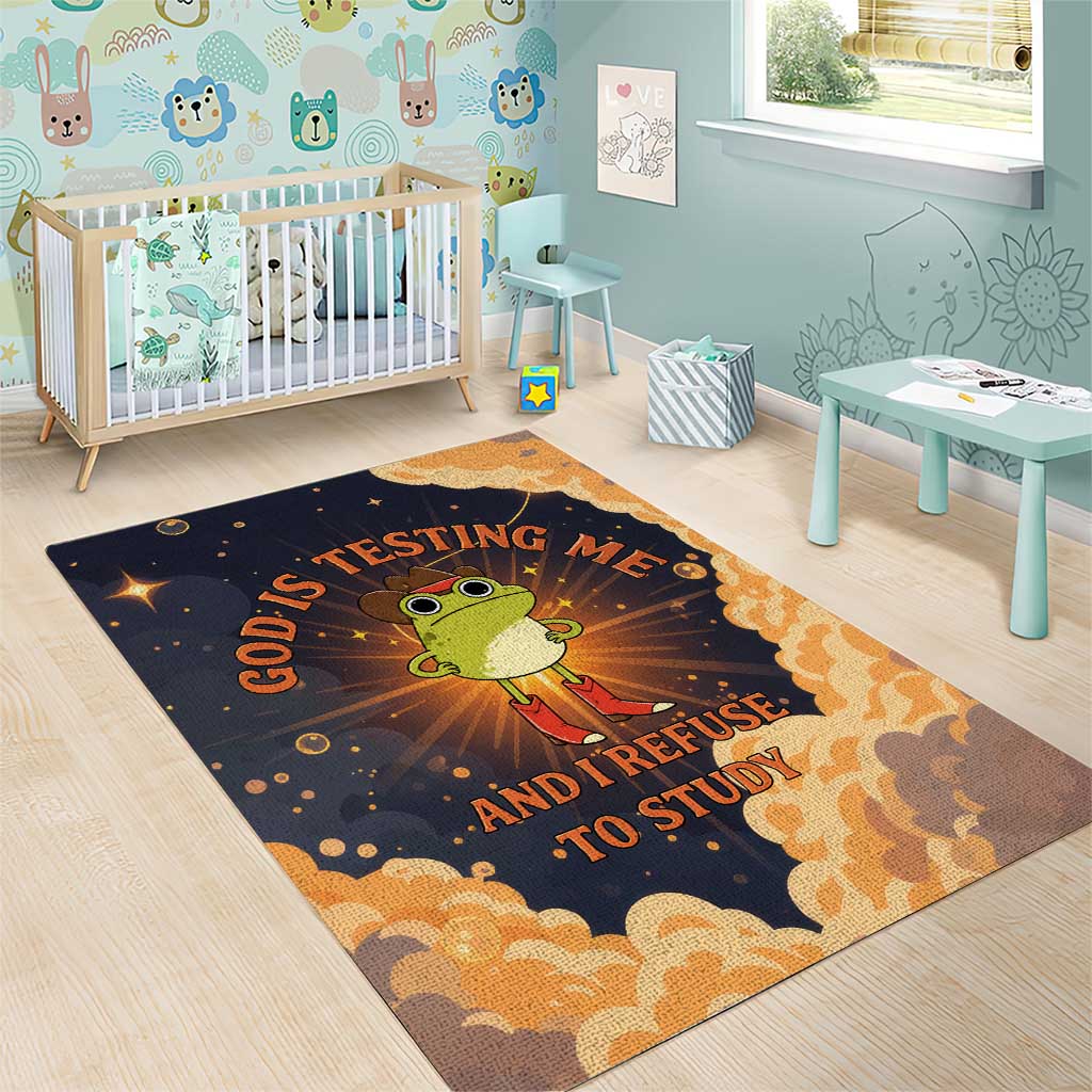 Grumpy Frog Area Rug with Refuse to Study Quote and Starburst Pattern