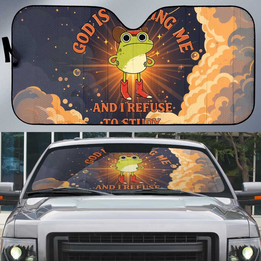 Grumpy Frog Auto Sun Shade with Refuse to Study Quote and Starburst Pattern