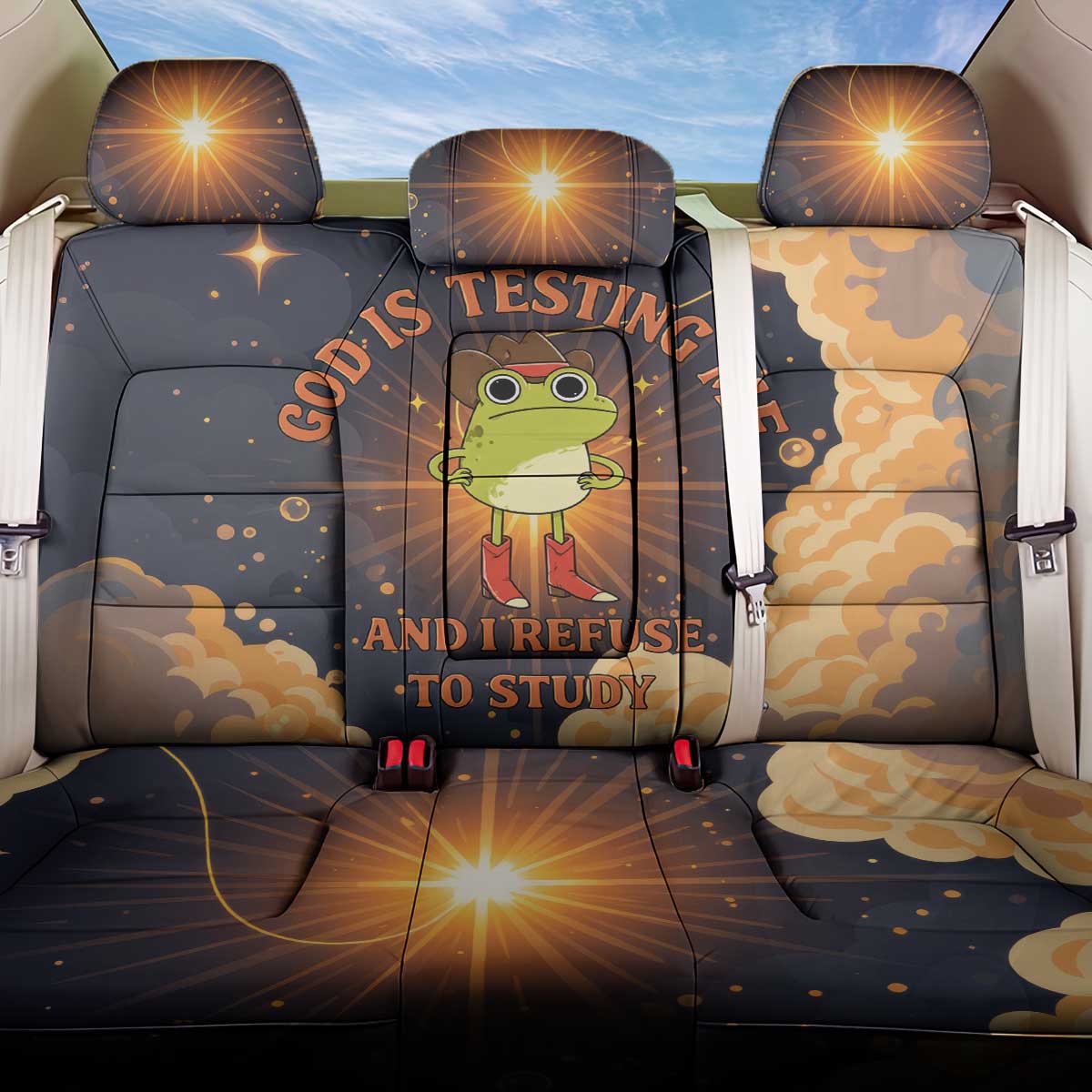 Grumpy Frog Back Car Seat Cover with Refuse to Study Quote and Starburst Pattern