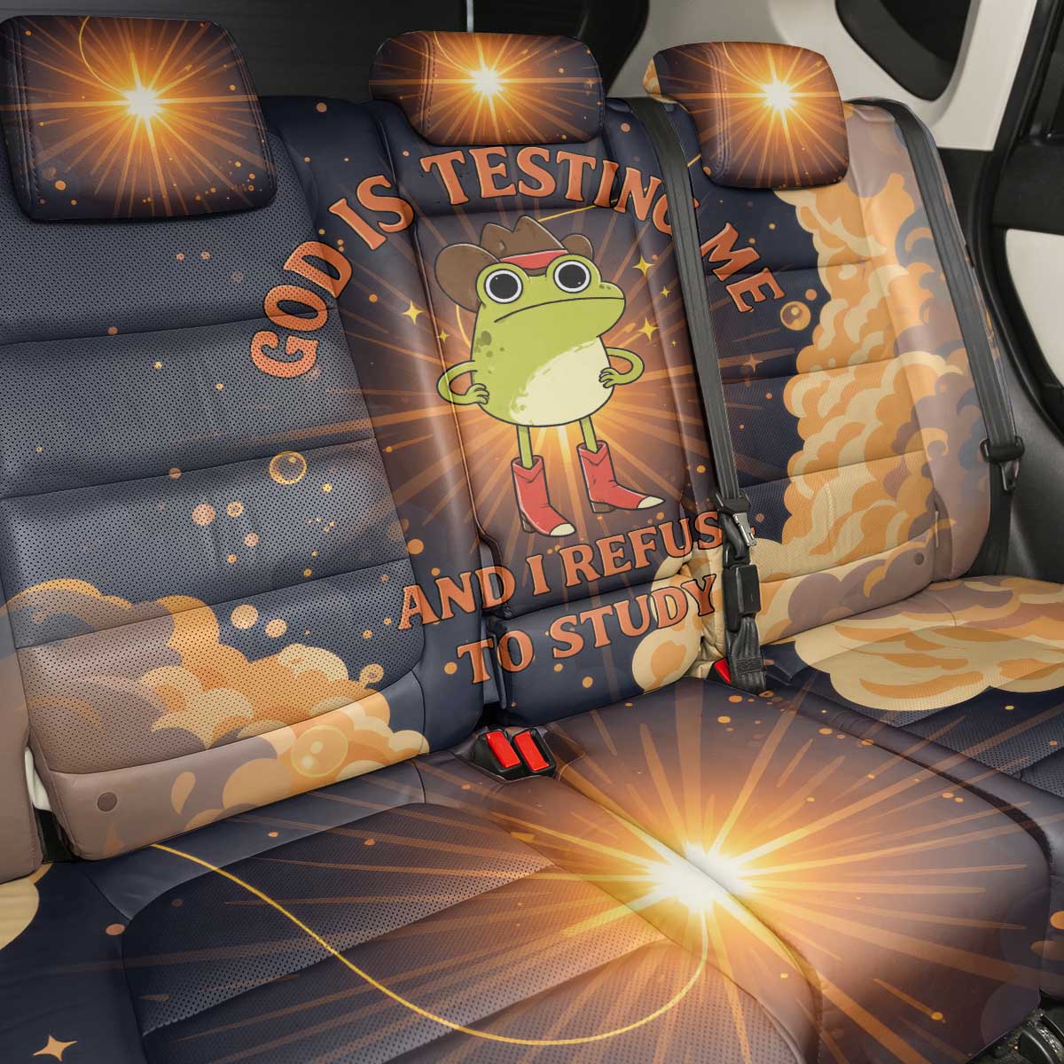 Grumpy Frog Back Car Seat Cover with Refuse to Study Quote and Starburst Pattern