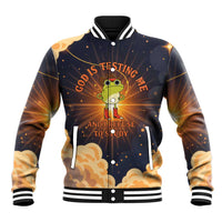 Grumpy Frog Baseball Jacket with Refuse to Study Quote and Starburst Pattern