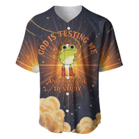Grumpy Frog Baseball Jersey with Refuse to Study Quote and Starburst Pattern