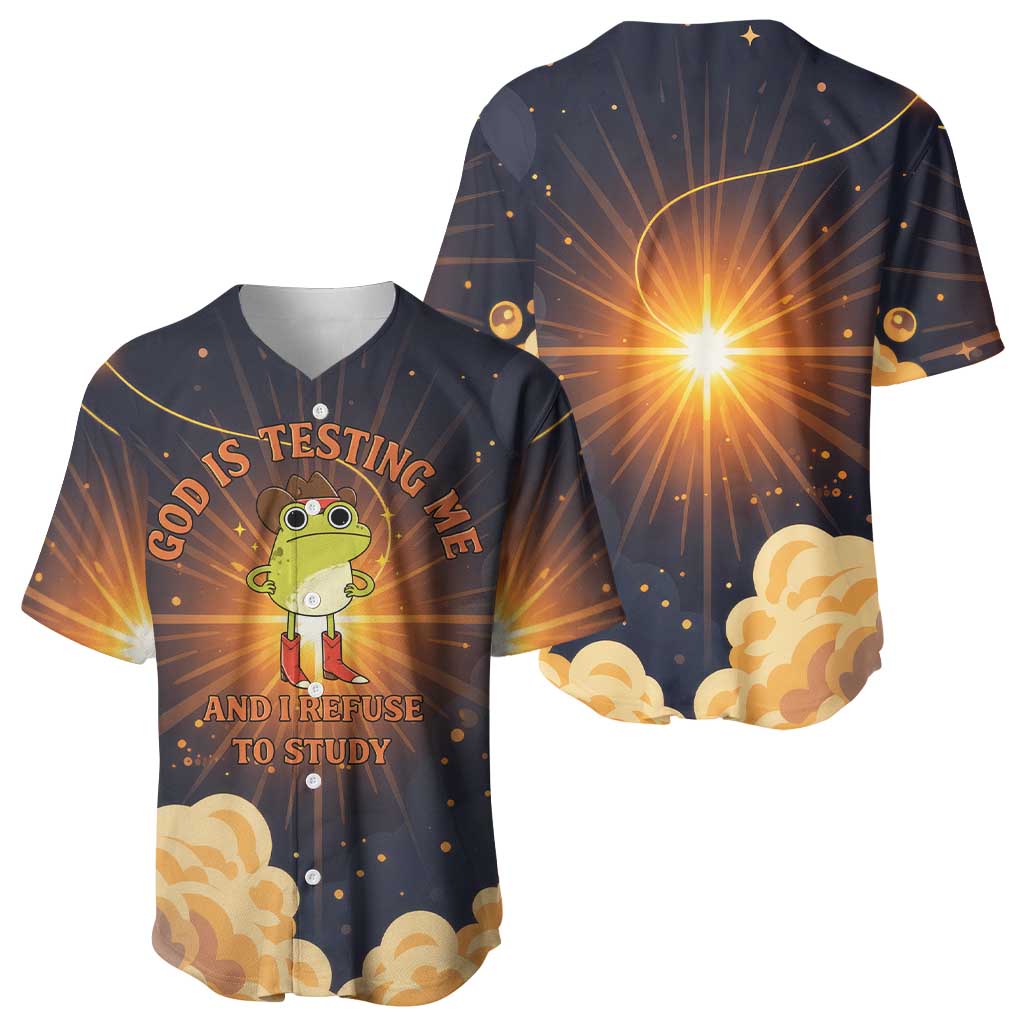 Grumpy Frog Baseball Jersey with Refuse to Study Quote and Starburst Pattern