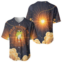 Grumpy Frog Baseball Jersey with Refuse to Study Quote and Starburst Pattern