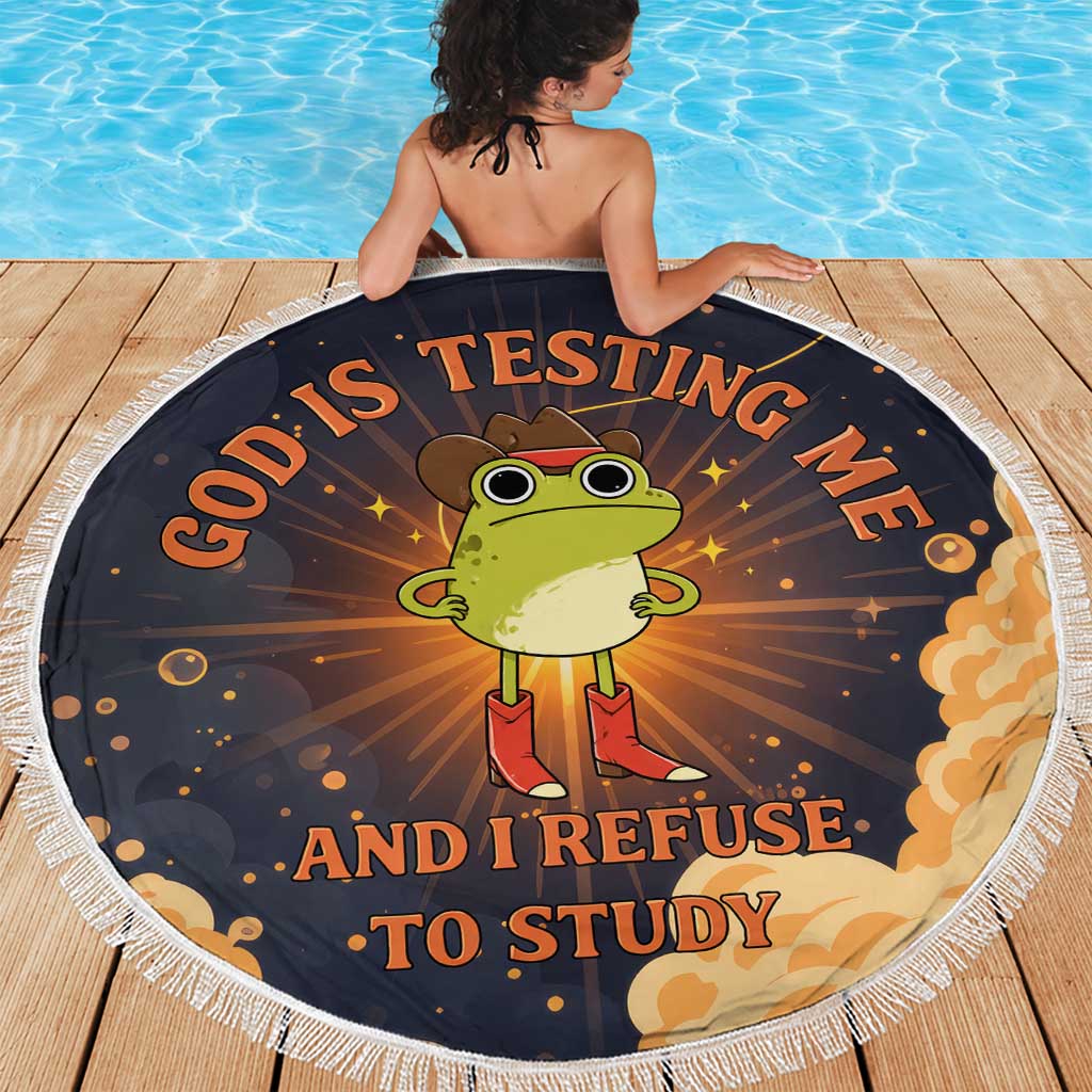Grumpy Frog Beach Blanket with Refuse to Study Quote and Starburst Pattern