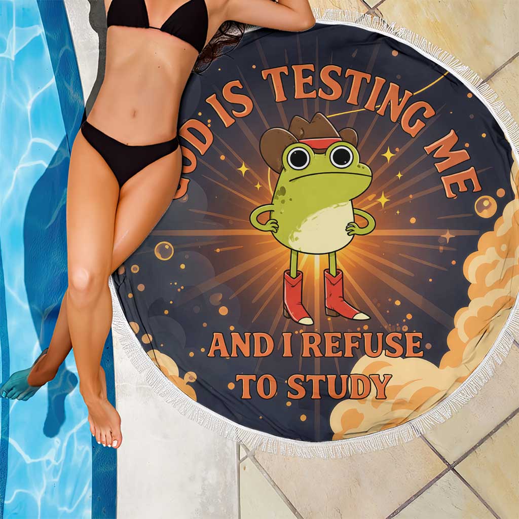Grumpy Frog Beach Blanket with Refuse to Study Quote and Starburst Pattern