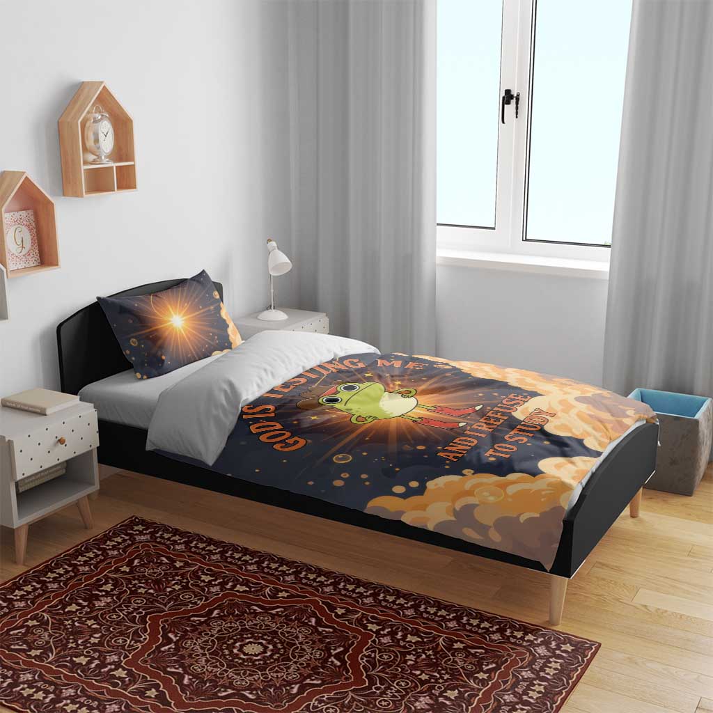 Grumpy Frog Bedding Set with Refuse to Study Quote and Starburst Pattern