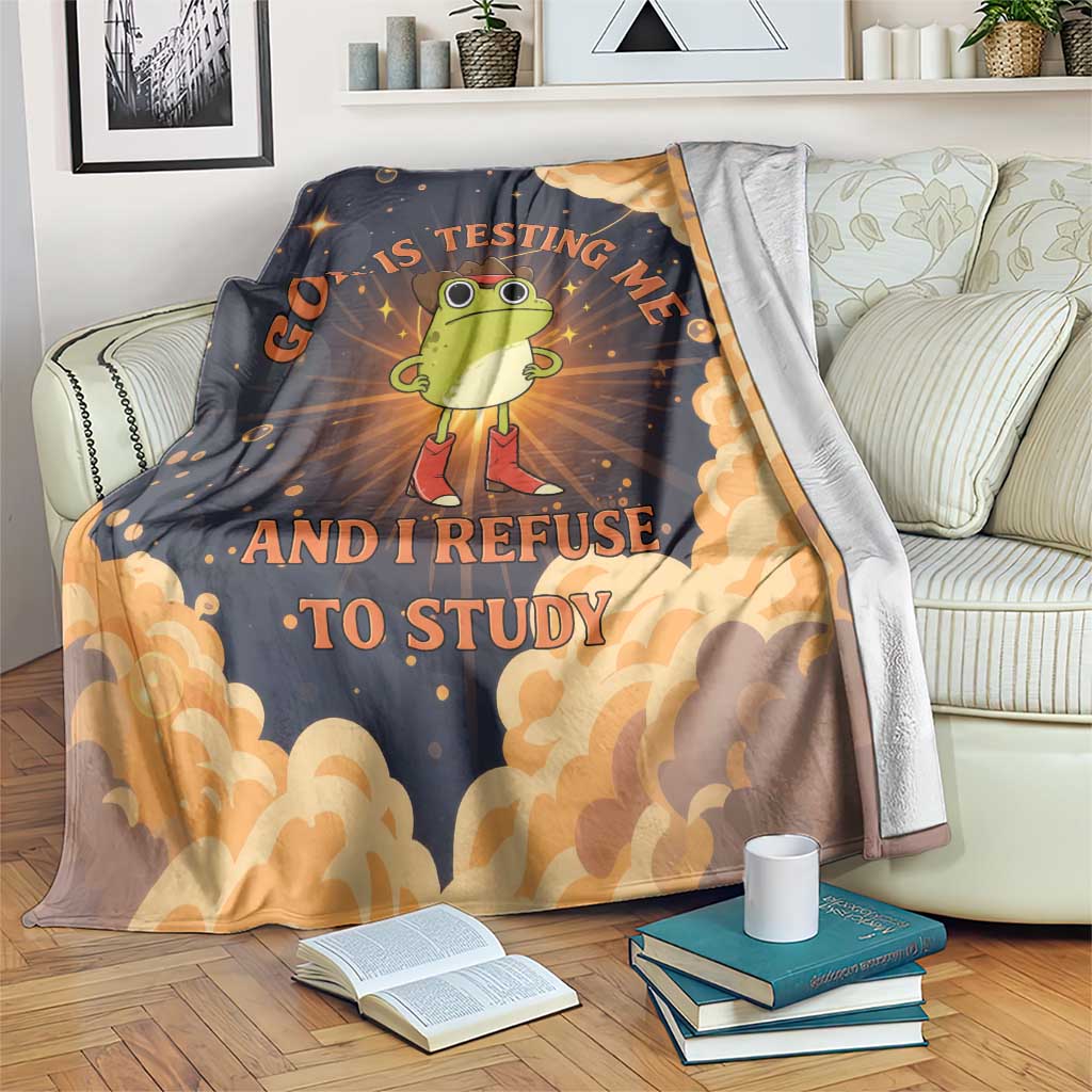Grumpy Frog Blanket with Refuse to Study Quote and Starburst Pattern
