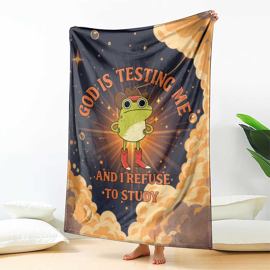 Grumpy Frog Blanket with Refuse to Study Quote and Starburst Pattern