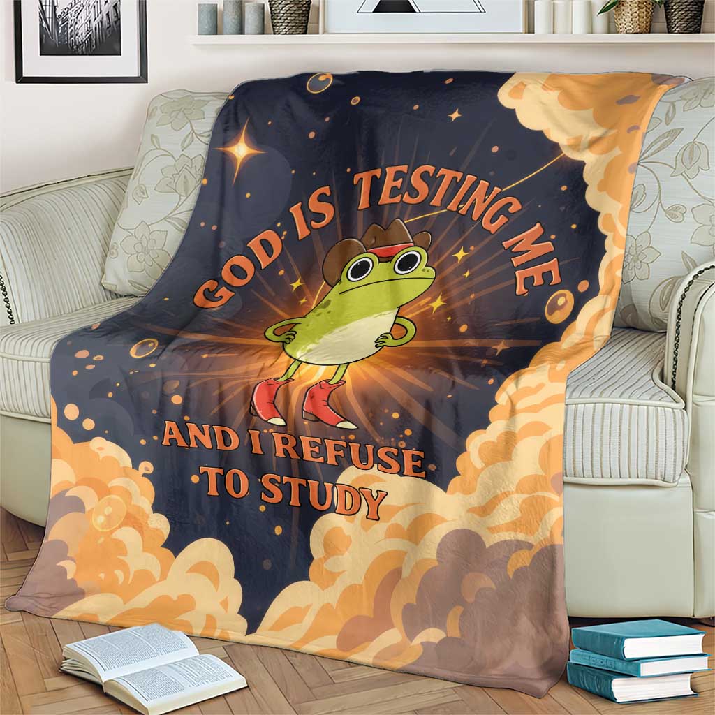 Grumpy Frog Blanket with Refuse to Study Quote and Starburst Pattern