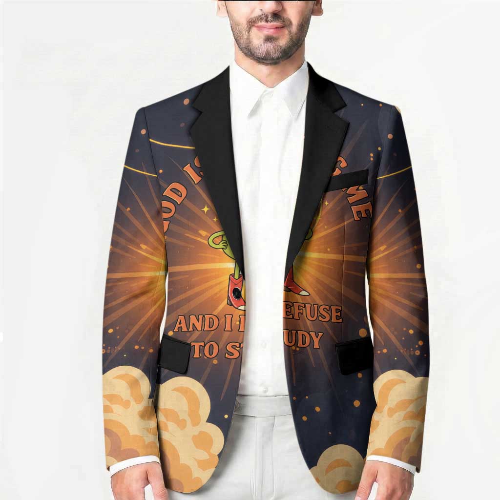 Grumpy Frog Blazer with Refuse to Study Quote and Starburst Pattern