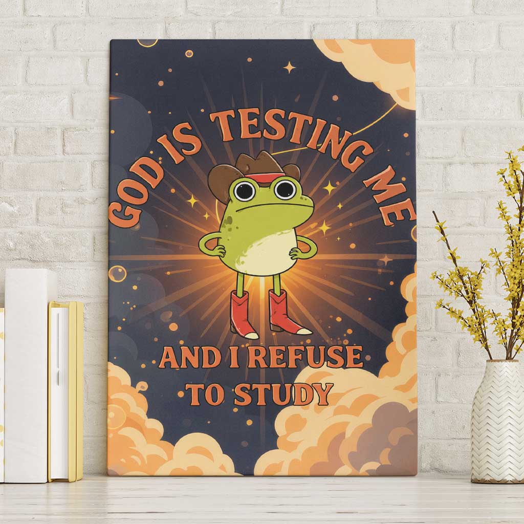 Grumpy Frog Canvas Wall Art with Refuse to Study Quote and Starburst Pattern
