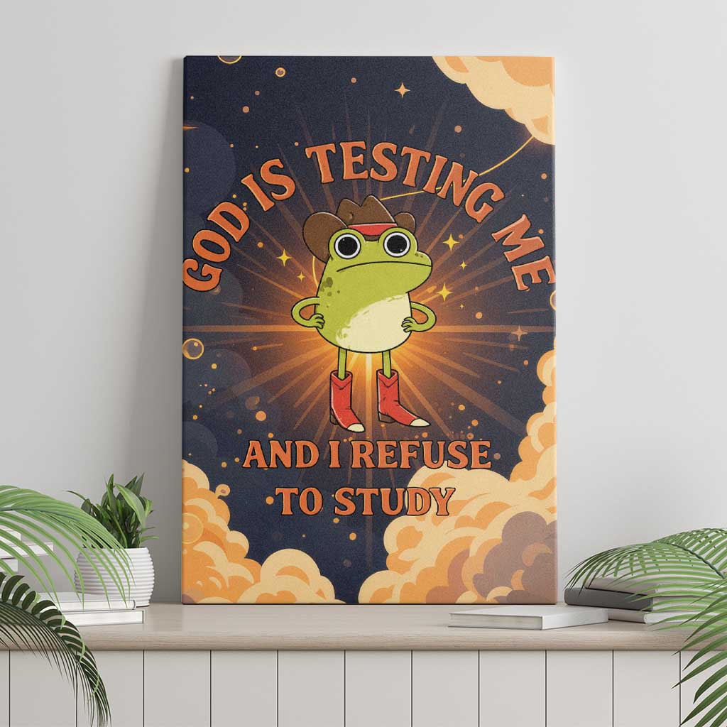 Grumpy Frog Canvas Wall Art with Refuse to Study Quote and Starburst Pattern